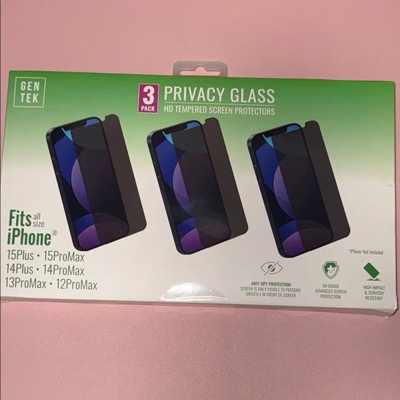 COPY - NEW Set of 3 Privacy Glass Screen Protector for iPhone - Black - Picture 1 of 3